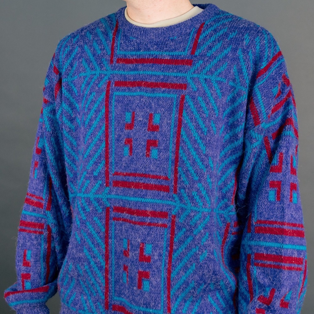 Vintage pattern wool knit stylepullover sweater